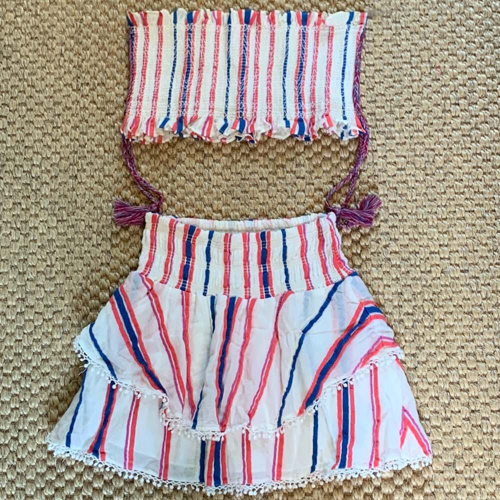 Red Carter Vega Striped Cotton Set in Ivory Multi
